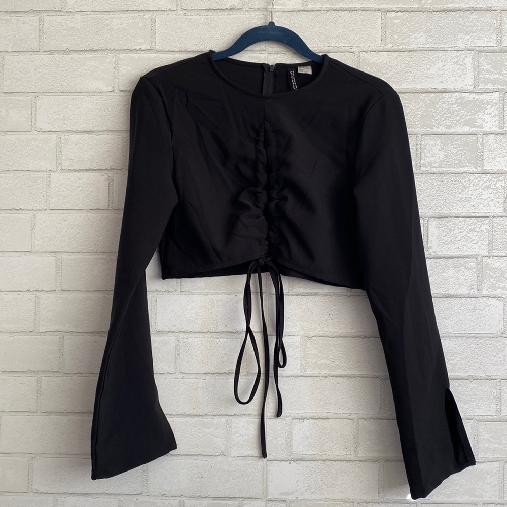 H&M Black Cutout Bell Sleeve Blouse